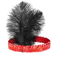 Opaska z cekinami i piórami, Lata 20-te, czerwona