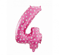 Balon foliowy "Cyfra 4", różowa w serca, 61 cm