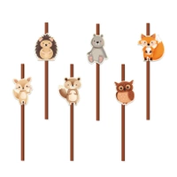 Słomki papierowe Leśni przyjaciele 19,5cm 6szt. zestaw