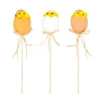 Dekoracje wielkanocne Kurczaki w skorupkach i czapeczkach na patyku, 1 szt.