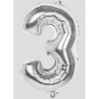 Balon foliowy BO 86 cm, cyfra 3, srebrny 