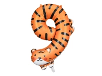 Balon foliowy Cyfra 9 - Tygrys, 64x87 cm, mix