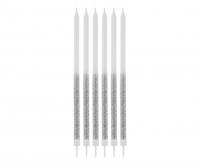 Świeczki B&C brokatowe, srebrne, 14.5x0.6 cm, 16 szt.