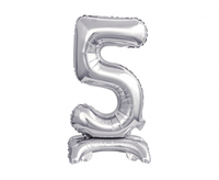 Balon foliowy B&C Cyfra stojąca 5, srebrna, 38 cm