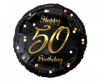 Balon foliowy B&C Happy 50 Birthday, czarny, nadruk złoty, 18"