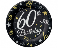 Talerzyki papierowe B&C 60 Birthday, 23 cm/ 6 szt.