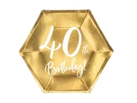Talerzyki 40th Birthday, złoty, 20cm