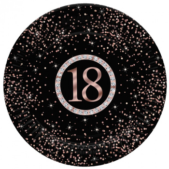 Talerzyki papierowe "18 Rose Gold", 23cm, 8 szt