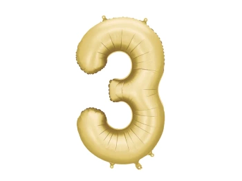 Balon foliowy Cyfra "3", 86cm, złoty