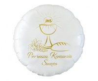 Balon foliowy Pierwsza Komunia Święta (kielich), okrągły 18"