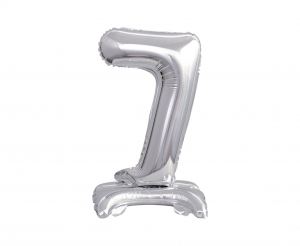 Balon foliowy B&C Cyfra stojąca 7, srebrna, 38 cm