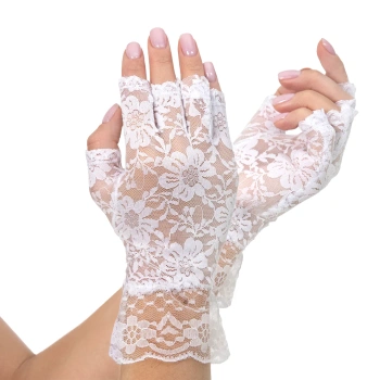 Rękawiczki koronkowe bez palców, białe, 22 cm