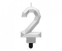 Świeczka cyferka 2 - Diament, metalik srebrny, 7.6 cm