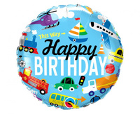 Balon foliowy 18" QL CIR "Happy Birthday - Transportation"