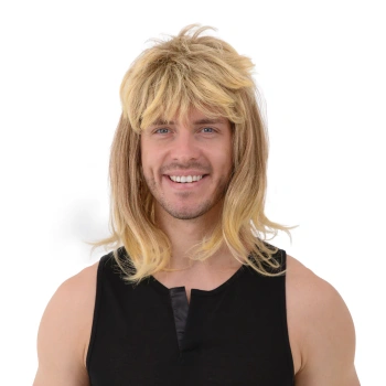 Peruka imprezowa, włosy średniej długości z grzywką, blond