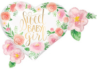 Balon foliowy Sweet Baby Girl Heart - Boho Flowers