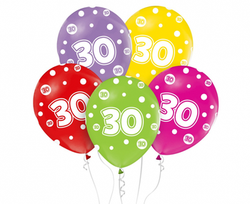 Balony z cyframi: 30, 12"/ 5 szt.