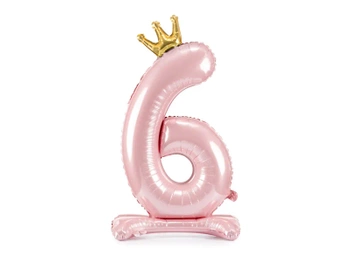 Stojący balon foliowy cyfra "6", 84 cm, jasny różowy
