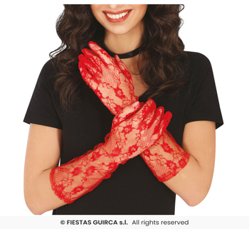 Rękawiczki koronkowe czerwone, 38 cm