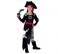 Zestaw Piratka z Czaszką (sukienka z pasem i rękawkami, kapelusz), rozm. 130/140 cm