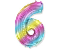 Balon foliowy FX - "Number 6" tęczowy, 85 cm