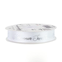 Wstążka satynowa Komunia Święta biało-srebrna 20m