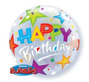 Balon Bubble "Happy Birthday (z gwiazdami)" 22''