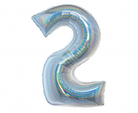 Balon foliowy B&C, Cyfra 2, holograficzna srebrna, 76 cm