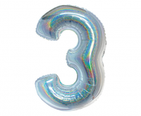 Balon foliowy B&C, Cyfra 3, holograficzna srebrna, 76 cm