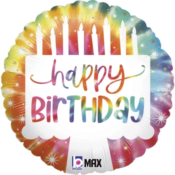 Balon foliowy Tie Dye Cake Birthday 18'' - 46 cm
