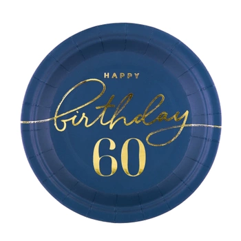 Talerzyk papierowy Happy Birthday 60 granatowy 18cm,  6szt.