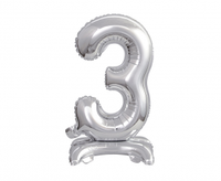 Balon foliowy B&C Cyfra stojąca 3, srebrna, 38 cm