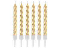 Świeczki B&C z podstawkami, zakręcone złote, 8 cm, 12 szt.