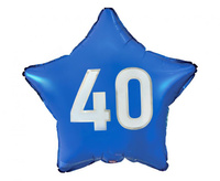 Balon foliowy "40" gwiazda niebieska, nadruk biały, 19"