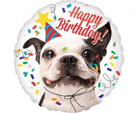 Balon foliowy 18" RND - "Happy Birthday - Dog", zapakowany