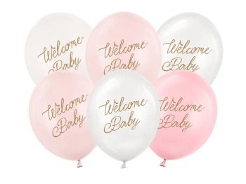 Balony 30 cm, Welcome Baby, mix różowy, 6 szt