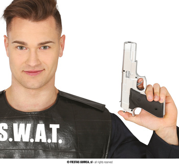 Pistolet policjanta, srebrny 24cm, atrapa
