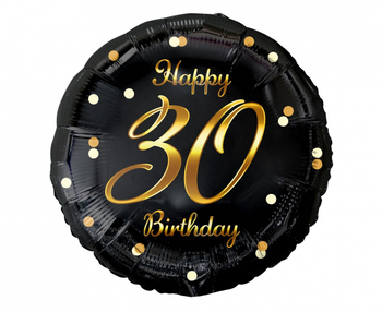 Balon foliowy B&C Happy 30 Birthday, czarny, nadruk złoty, 18"