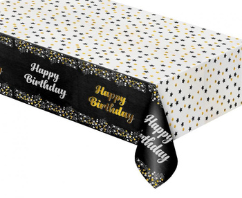 Obrus foliowy B&C "Happy Birthday" czarny, 137x183 cm