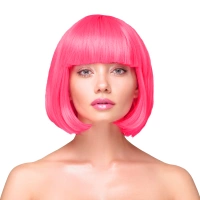 Peruka imprezowa włosy krótkie proste neonowe różowe