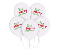 Balony Merry Christmas (z rogami), 12"/ 5 szt.