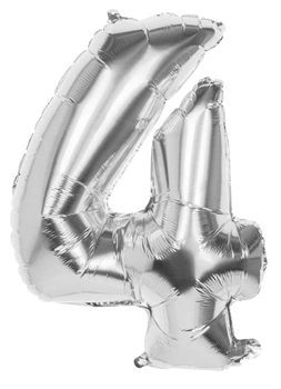 Balon foliowy BO 86 cm, cyfra 4, srebrny