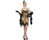 Strój dla dorosłych Kabaret, złoty (sukienka, dekoracja na głowę, rękawiczki), rozm. L