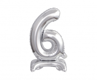 Balon foliowy B&C Cyfra stojąca 6, srebrna, 38 cm