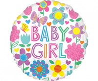 Balon foliowy 18 cali/43 cm Baby Girl Floral Butterfly