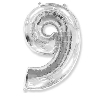 Balon foliowy FX - "Number 9" srebrny, 85 cm