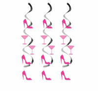 Dekoracja wisząca Pantofelek i Kieliszek Martini, różowo/srebrna, 5 szt.