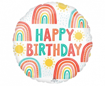 Balon foliowy 18 cali/43 cm Retro Tęcza "Happy Birthday"