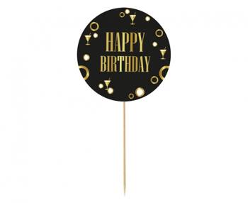 Dekoracja pap. na tort B&G Party - Happy Birthday, okrągła 10 cm