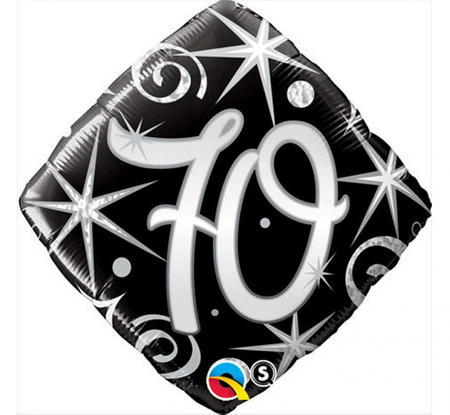   Balon foliowy 18" QL SHP "70, czarny serpentyny i gwiazdki"